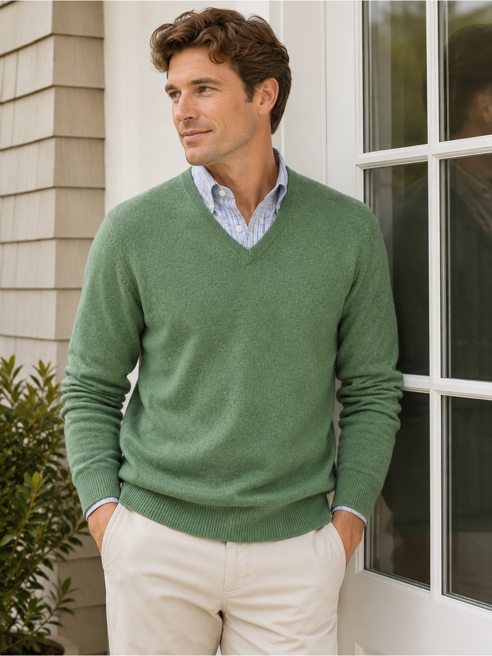 Club Room Estate Cashmere 100% Cashmere V Neck Sweater Green Men’s Small